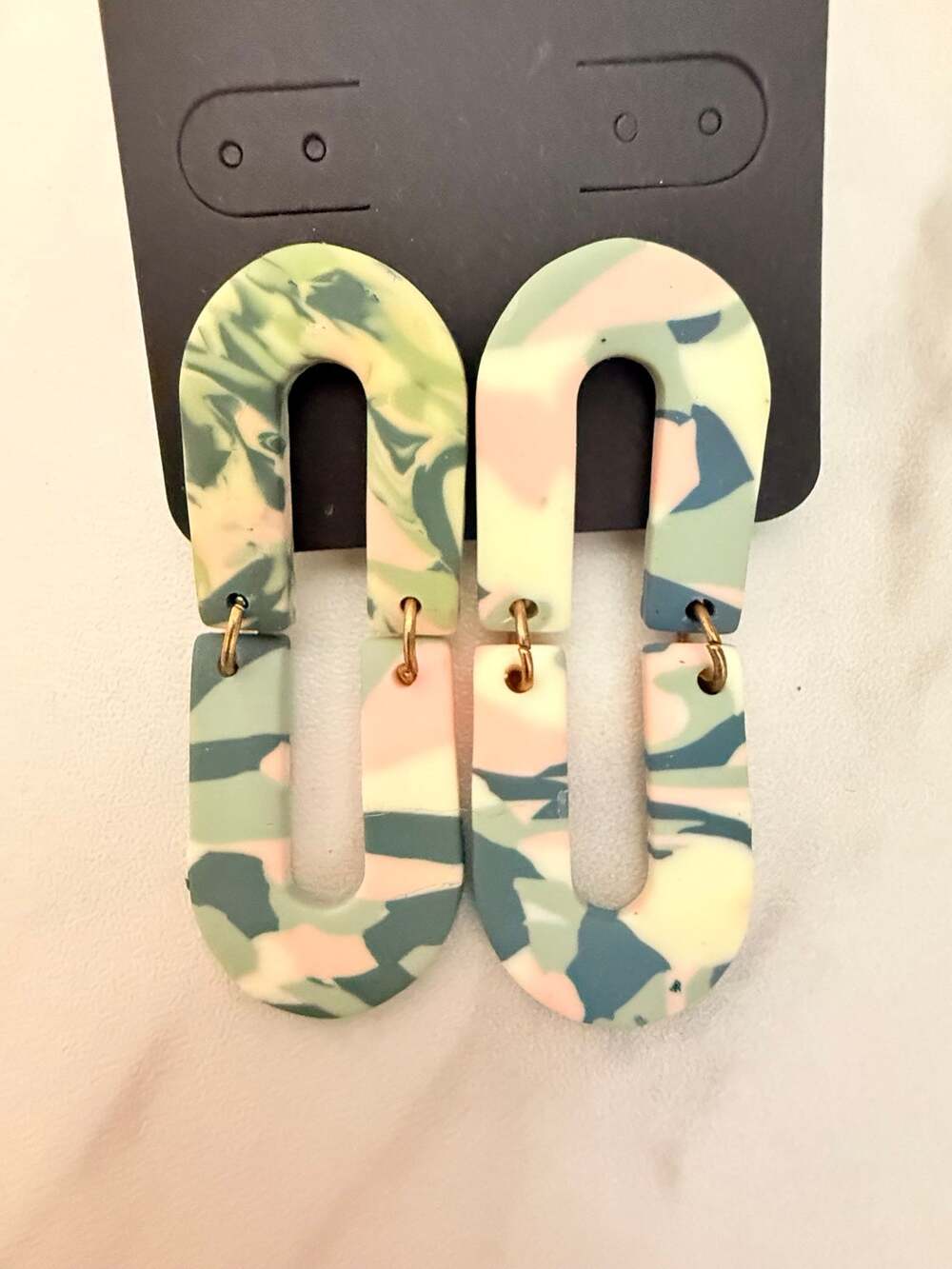 New Army Camouflage Geometric Linked Dangle Earrings